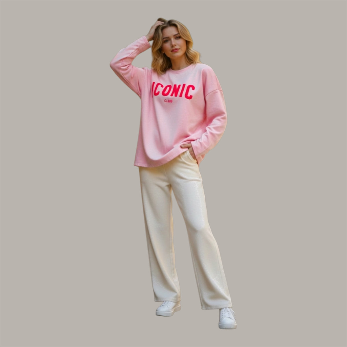 Iconic sweater lichtroze en donker roze