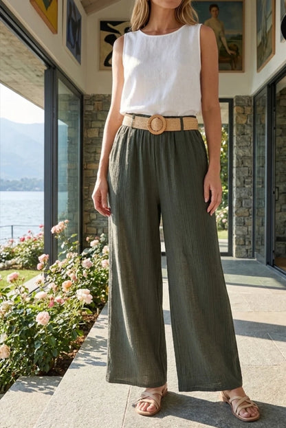 Khakigroen  Palazzo pantalon