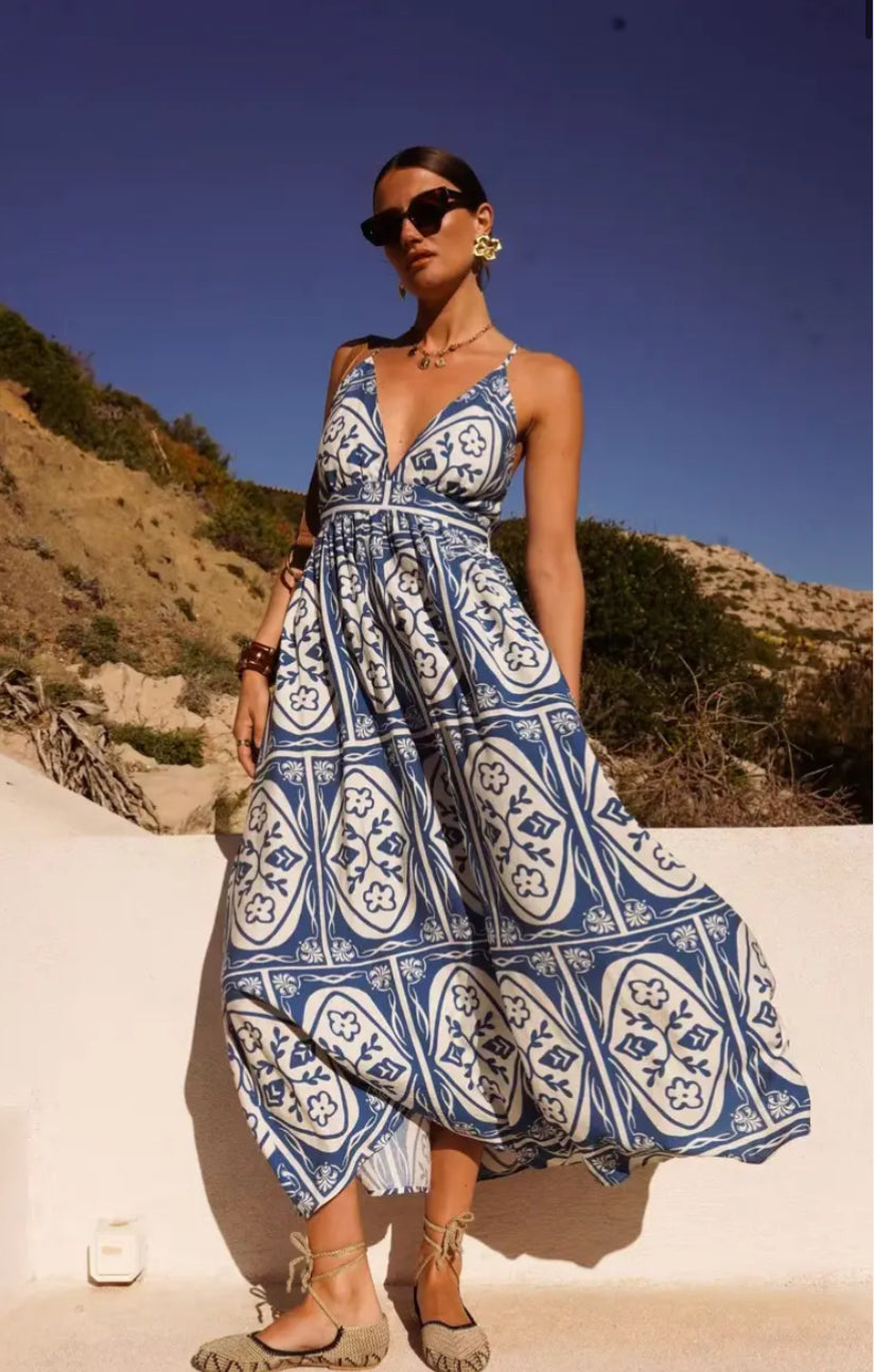 Santorini Maxi-jurk blauw/Beige