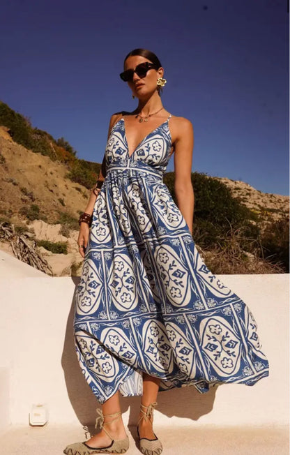 Santorini Maxi-jurk blauw/Beige