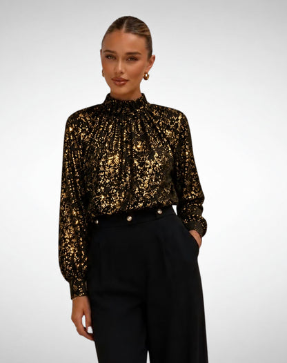 Zwarte glitterblouse met strikdetail