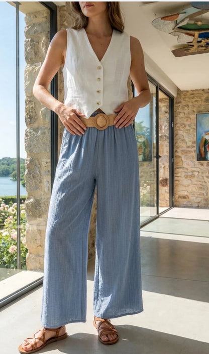 Demin light Blue Pallazo Pantalon met Riem
