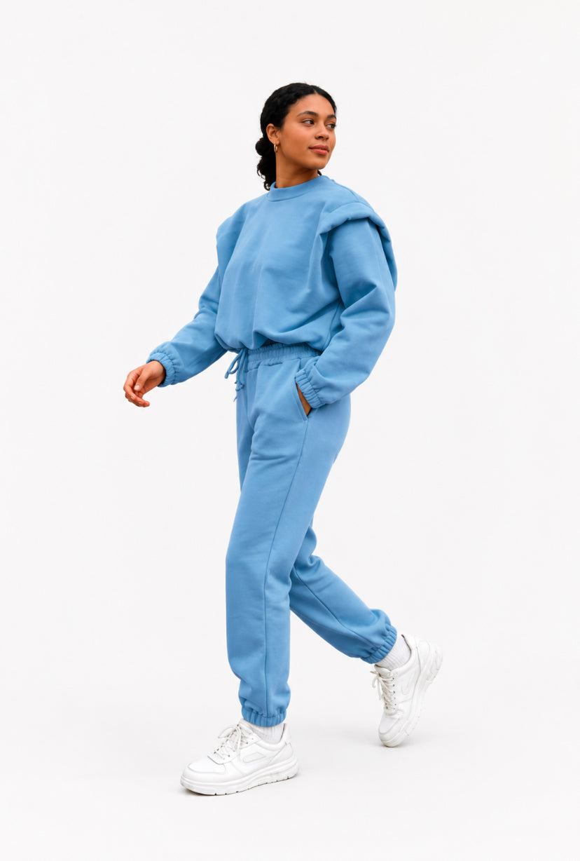 Luxe loungewear set sky blue en Crème kleur