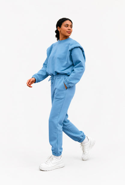 Luxe loungewear set sky blue en Crème kleur