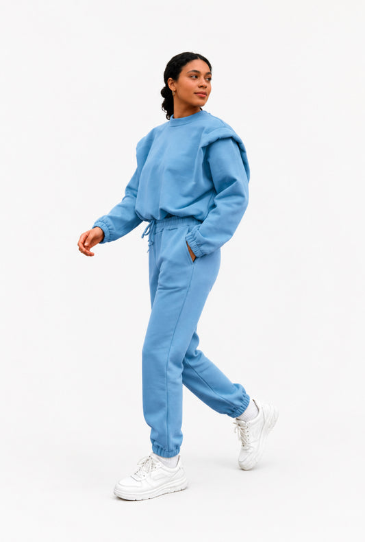 Luxe loungewear set sky blue en Crème kleur