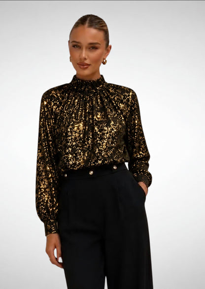 Zwarte glitterblouse met strikdetail