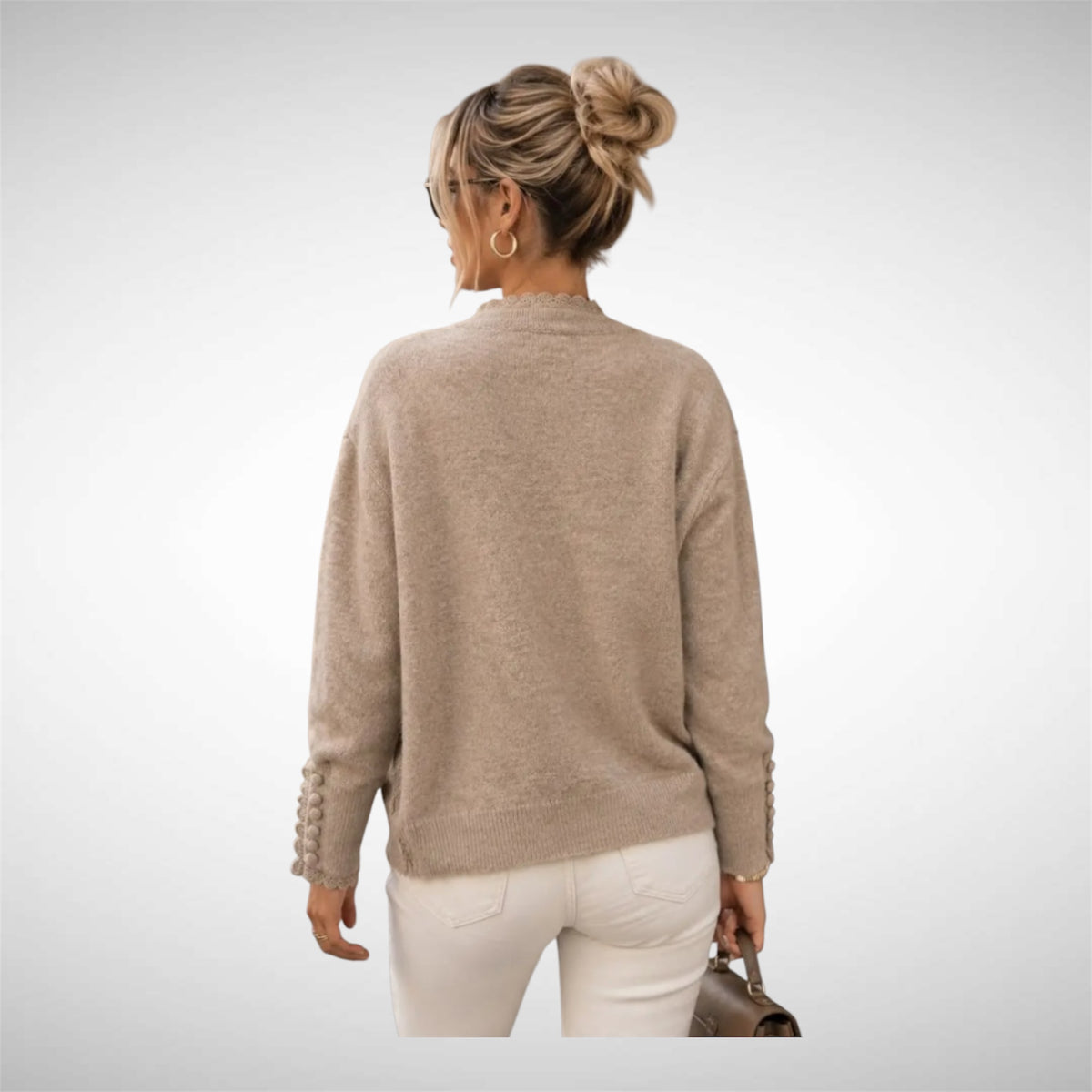 Gebreide trui met kanten details Taupe(coming Soon)