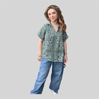 Bandana wrap blouse roze en Army green