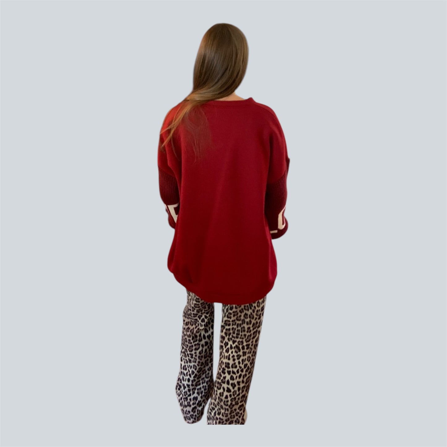 Wijnrode  Oversized  sweater met gebreide mouwen