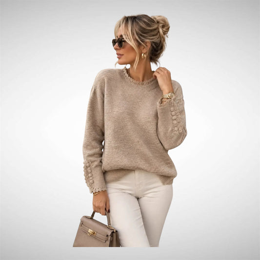 Gebreide trui met kanten details Taupe(coming Soon)