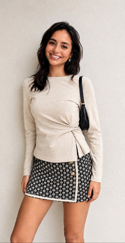 Zwart/crème mini rok