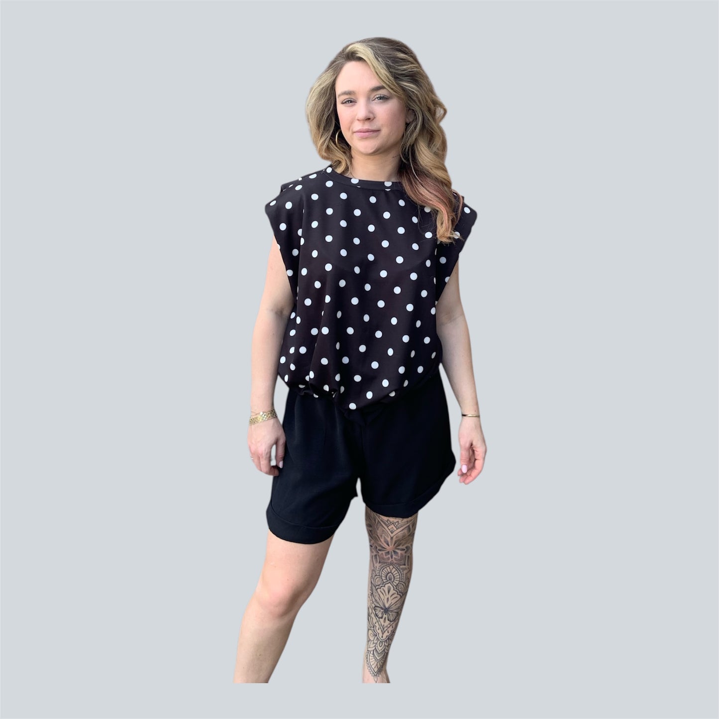 Polka-Dot top met schouderpads