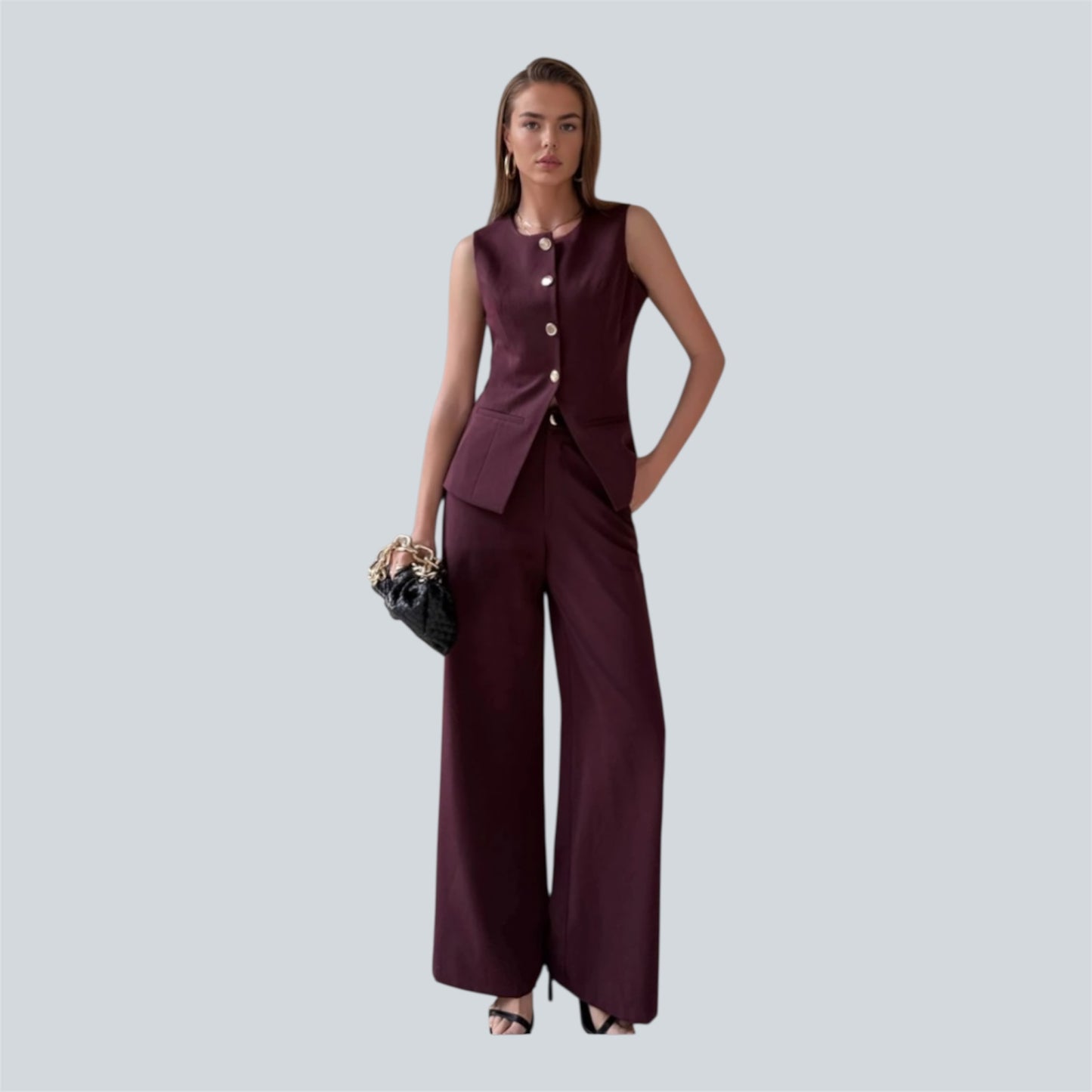 Bordeaux rood gilet met gouden knopen