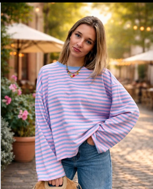 Casual stripe longsleeve lichblauw/lila