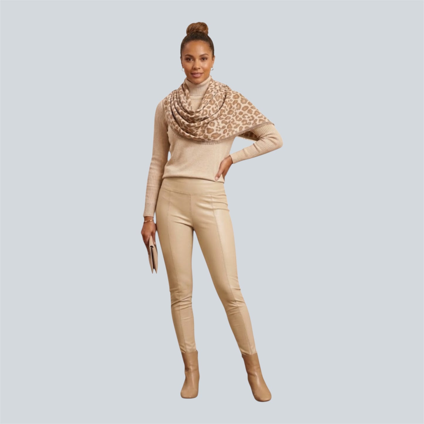 Faux Leather Legging & Beige Coltrui Trendy Dames Set