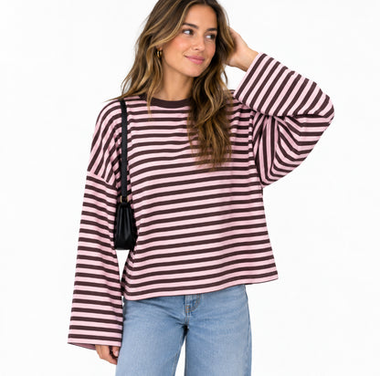 Donkerbruin/Roze gestreepte longsleeve