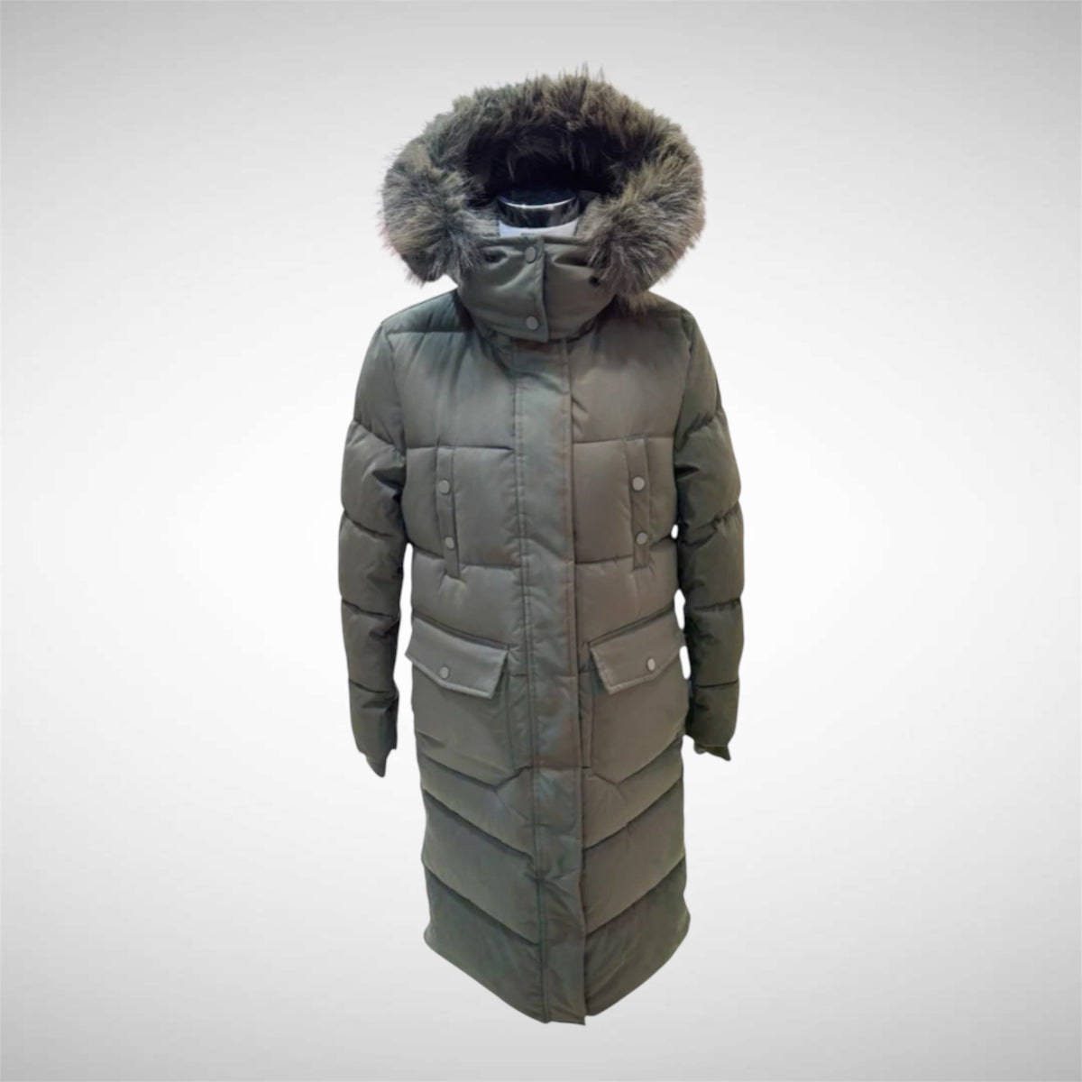 Puffer winterjas  Khaki groen met capuchon (levering 12 okt)