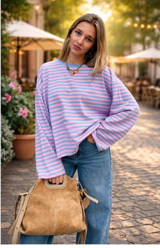 Casual stripe longsleeve lichblauw/lila