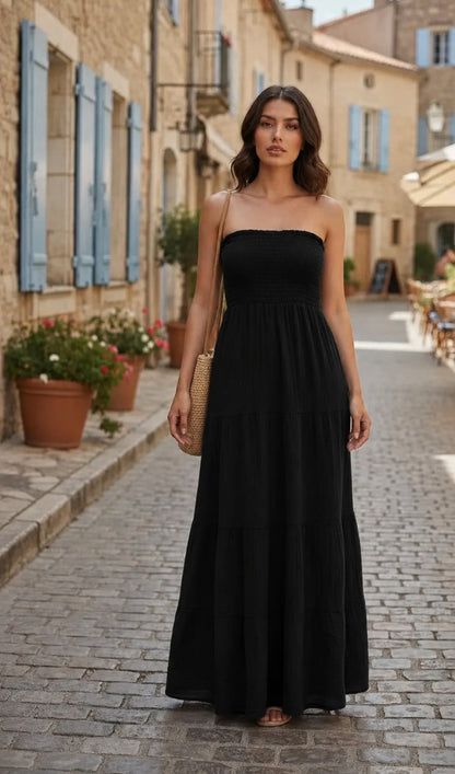 Valencia cotton strapless dress zwart
