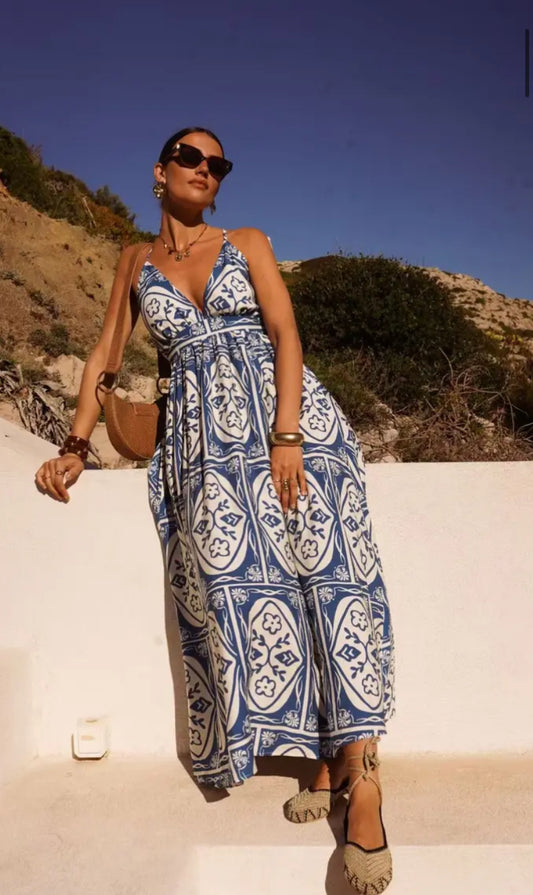 Santorini Maxi-jurk blauw/Beige