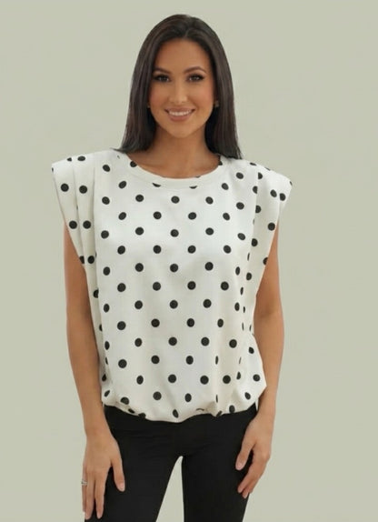 Polka-Dot top met schouderpads