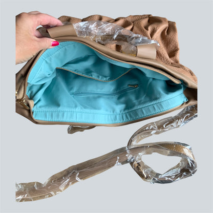 Ruime shopper bruin  met aqua blauw van binnen